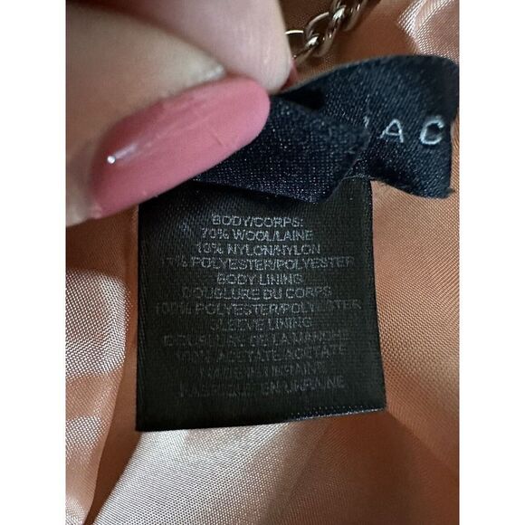 MARC JACOBS Circle Collar Checks Wool Light Pink Coat Half Belt Back Large - Picture 14 of 16